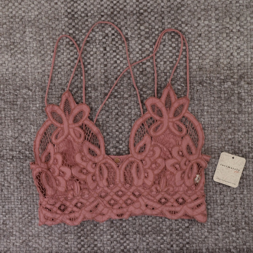 Free People Intimately Bralette XS Ballet Pink NEW Floral Lace Smocked Strappy